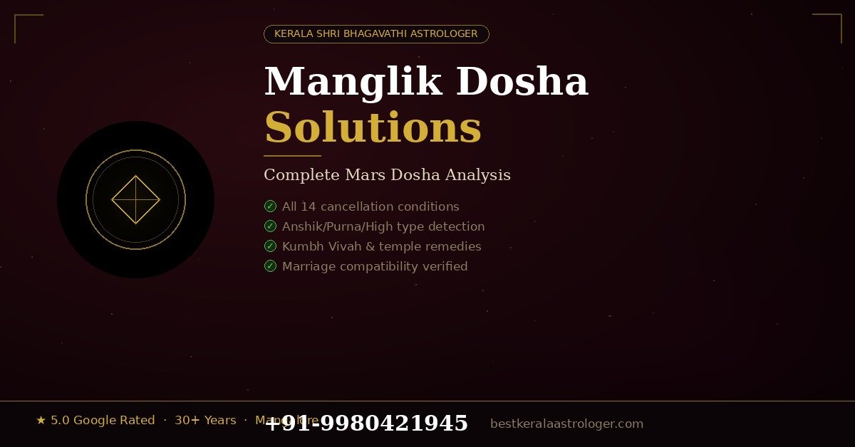 Manglik Dosha Marriage Solutions — complete Mars Dosha analysis with all 14 cancellation conditions